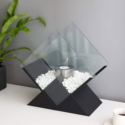 14.5 Inch Tall Portable Tabletop Fireplace | Elevated Bio-Ethanol Fire Bowl for Indoor & Outdoor Decor | Ventless Dancing Flame
