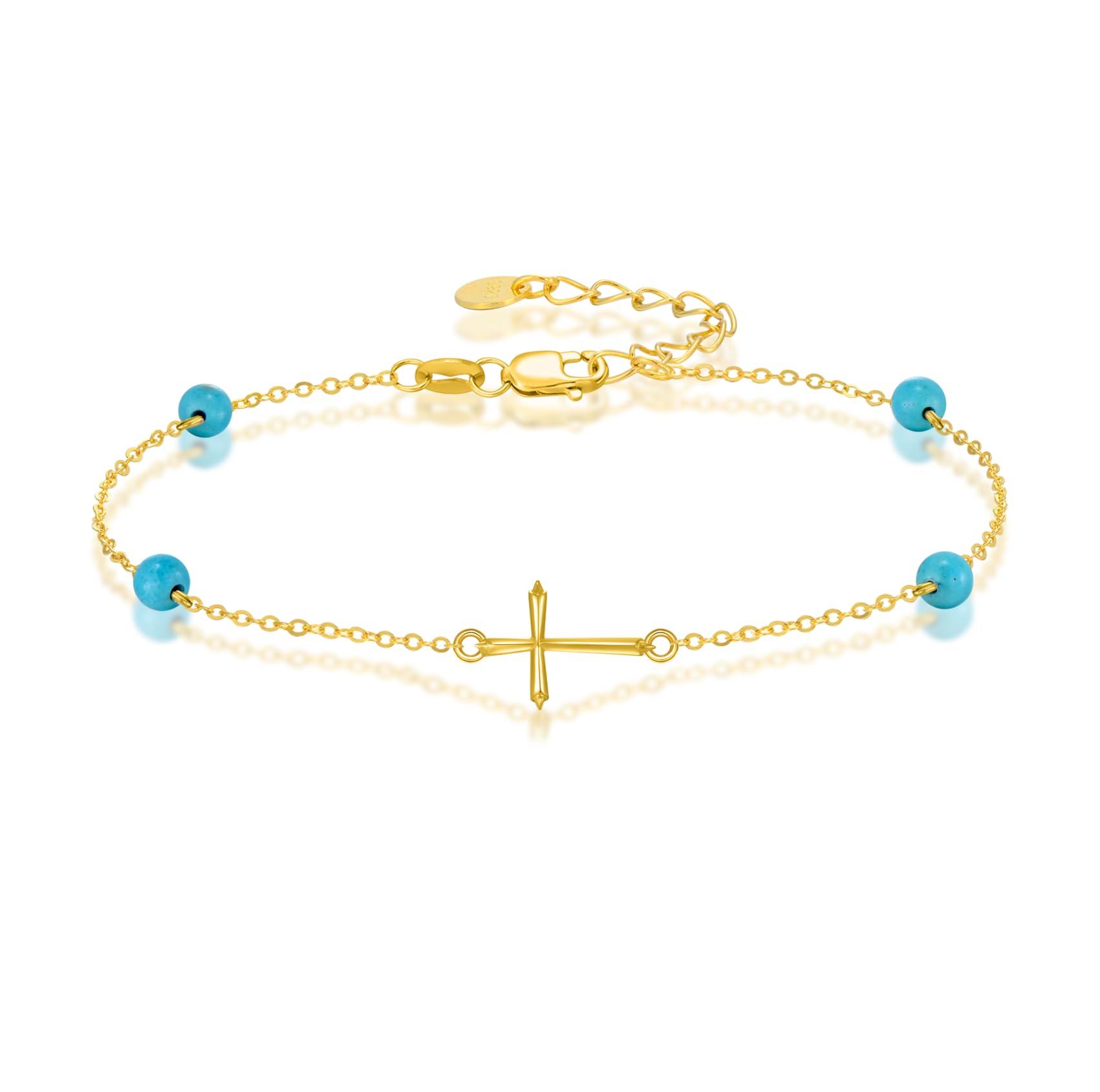 Mother's Day Jewelry Gifts 14K Solid Gold Cross/Heart Anklets for Women Ankle Bracelets Beach Foot Jewelry for Girlfriend Wife Mother Sister Daughter Birthday Anniversary, 8+1+1 Inches