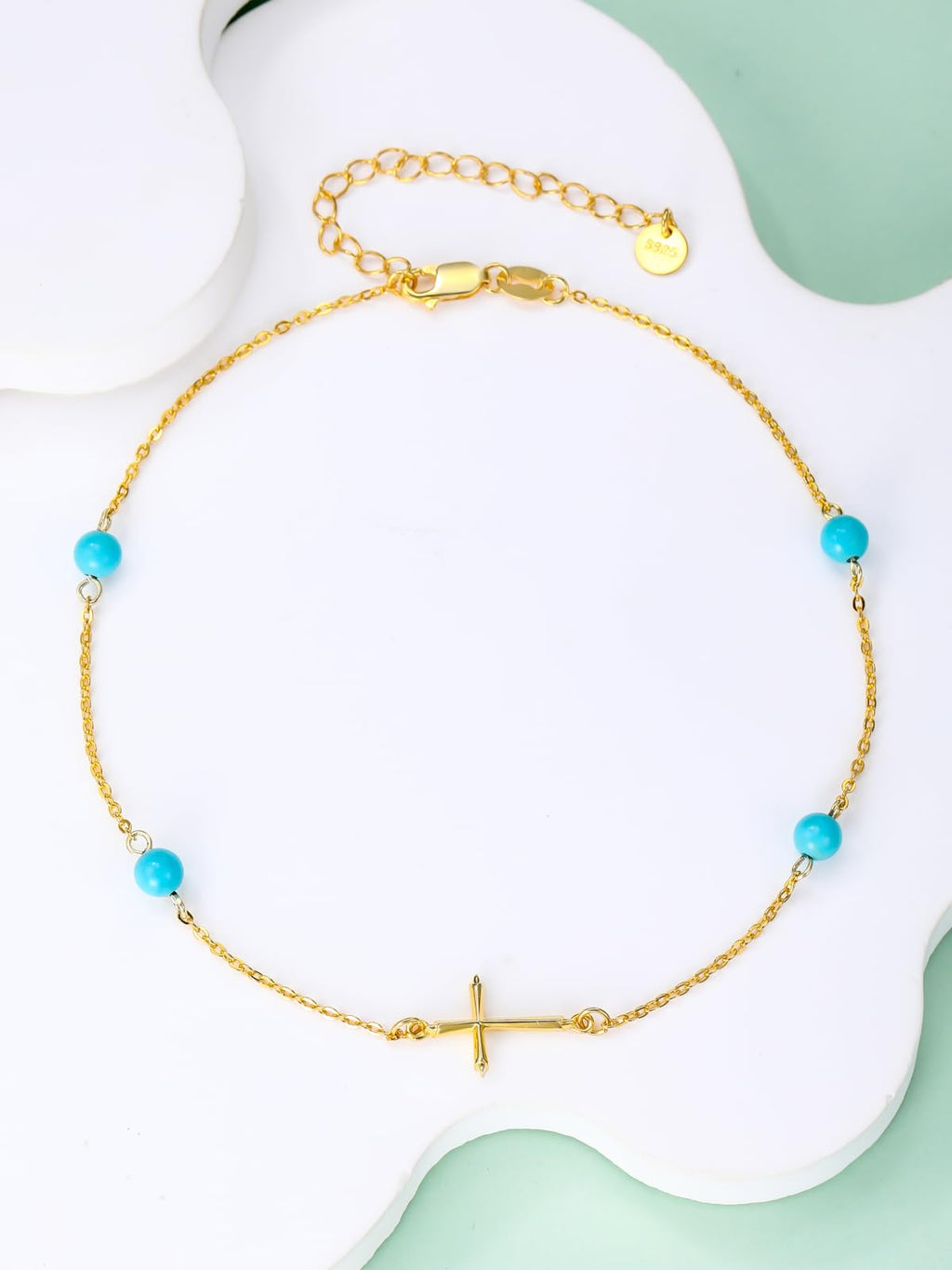 Mother's Day Jewelry Gifts 14K Solid Gold Cross/Heart Anklets for Women Ankle Bracelets Beach Foot Jewelry for Girlfriend Wife Mother Sister Daughter Birthday Anniversary, 8+1+1 Inches