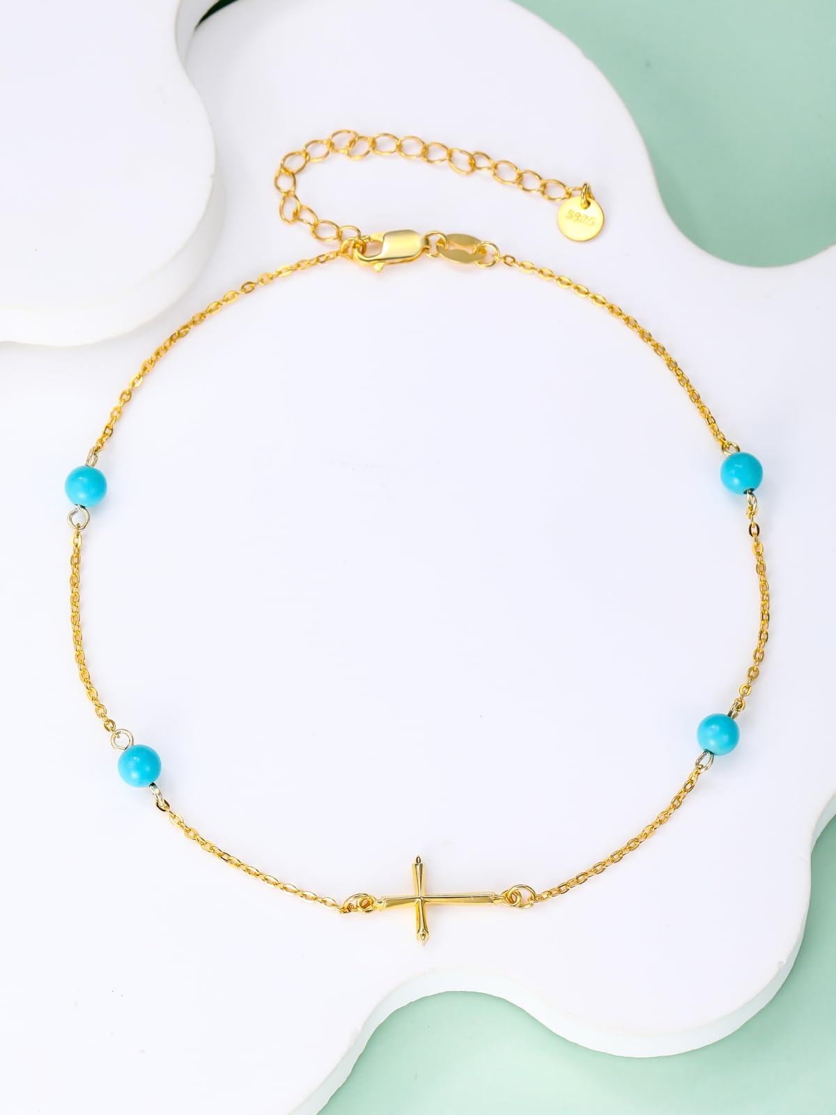 Mother's Day Jewelry Gifts 14K Solid Gold Cross/Heart Anklets for Women Ankle Bracelets Beach Foot Jewelry for Girlfriend Wife Mother Sister Daughter Birthday Anniversary, 8+1+1 Inches