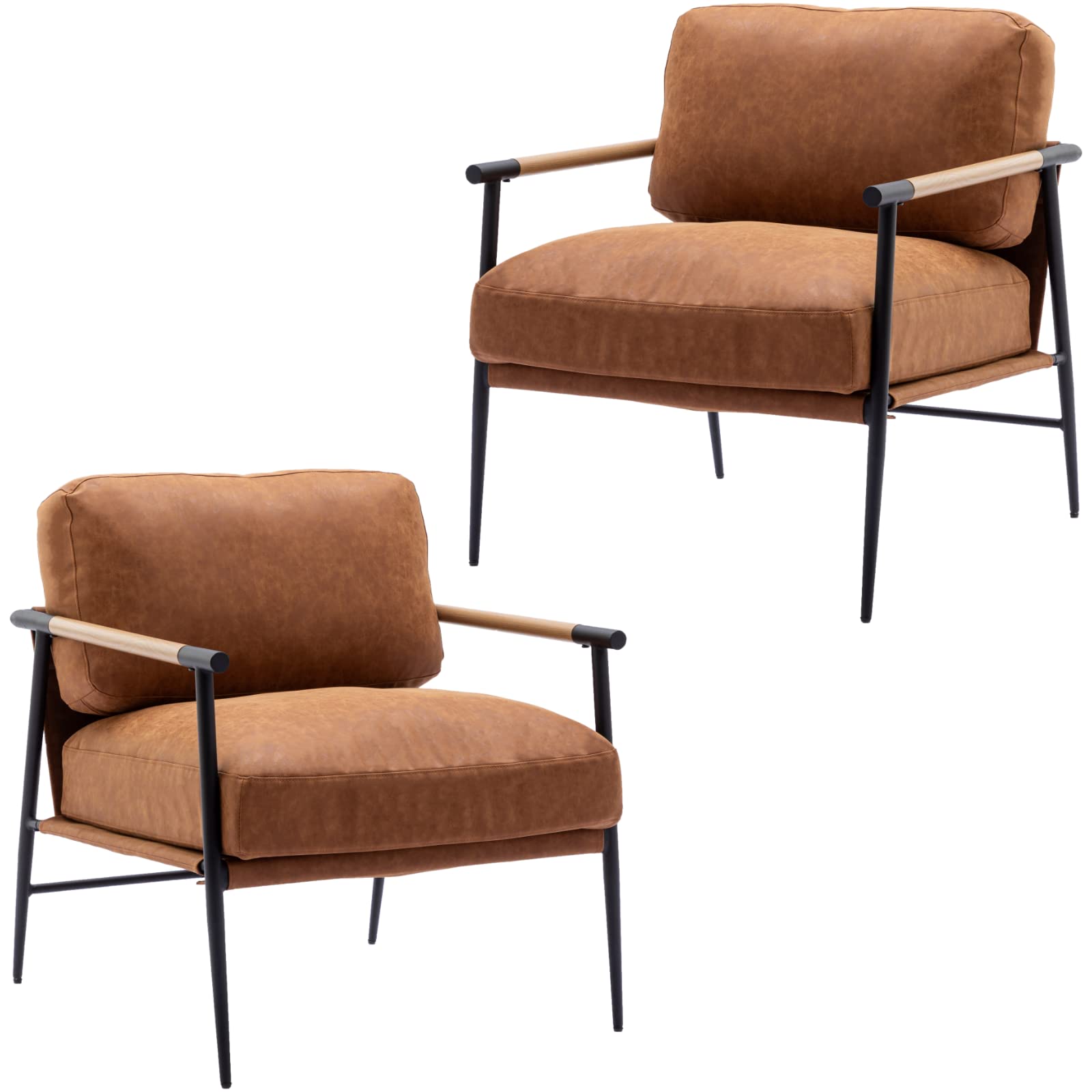 Ya-Home Mid-Century Accent Chair, Soft Armchair Sherpa Fabric Lounge Chair with Black Metal Legs, Upholstered Leisure Chair for Living Room Bedroom Reception Room, 1PC, White