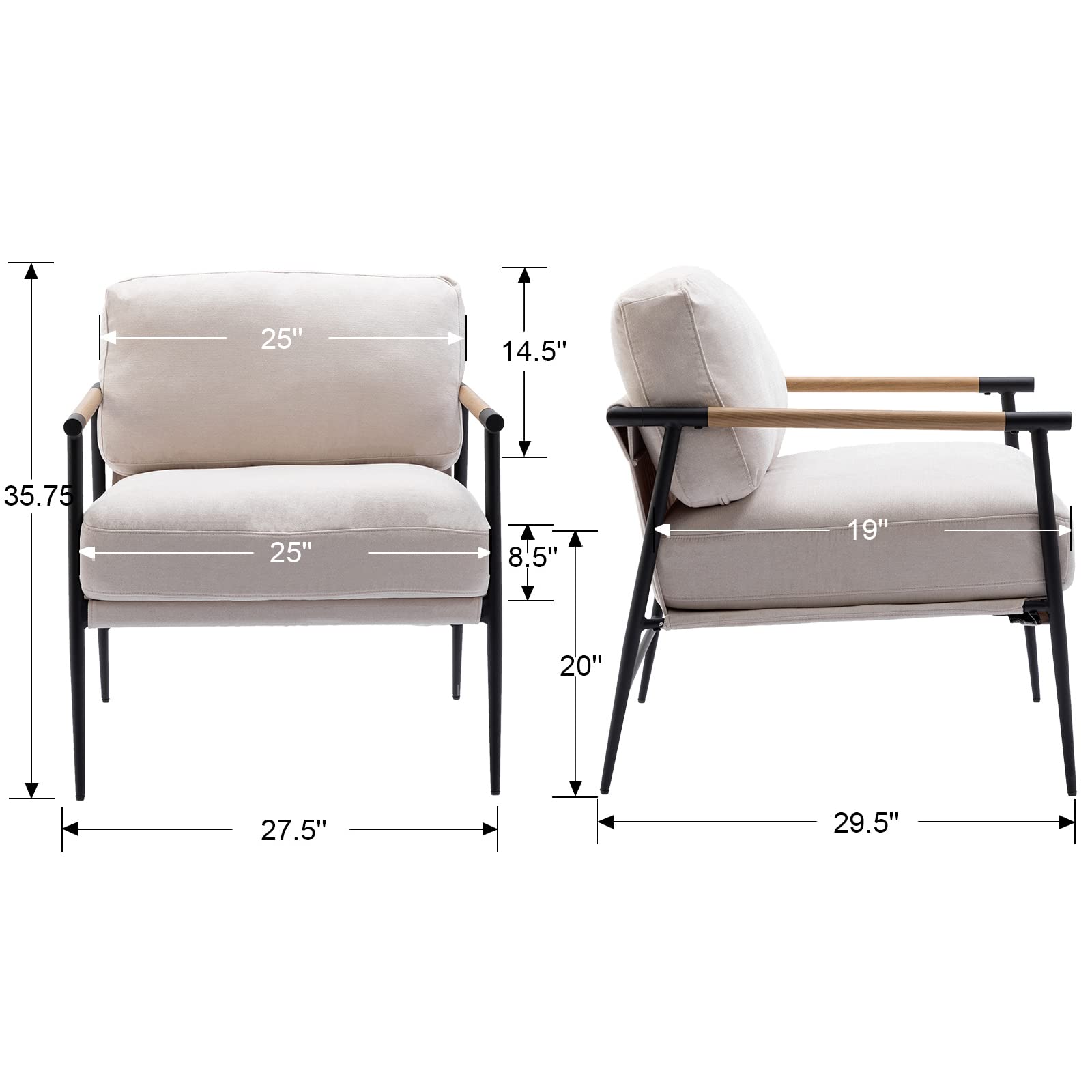 Ya-Home Mid-Century Accent Chair, Soft Armchair Sherpa Fabric Lounge Chair with Black Metal Legs, Upholstered Leisure Chair for Living Room Bedroom Reception Room, 1PC, White