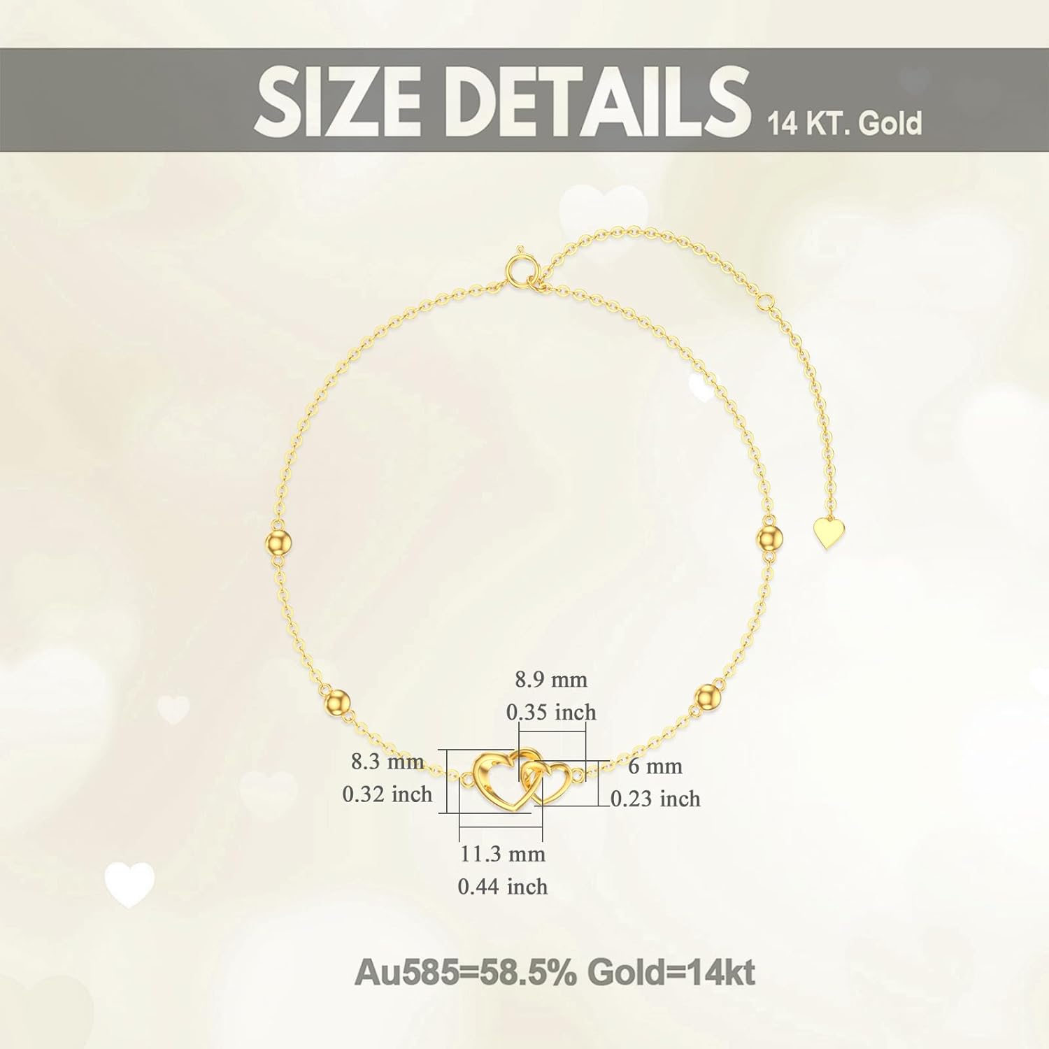 Mother's Day Jewelry Gifts 14K Solid Gold Cross/Heart Anklets for Women Ankle Bracelets Beach Foot Jewelry for Girlfriend Wife Mother Sister Daughter Birthday Anniversary, 8+1+1 Inches