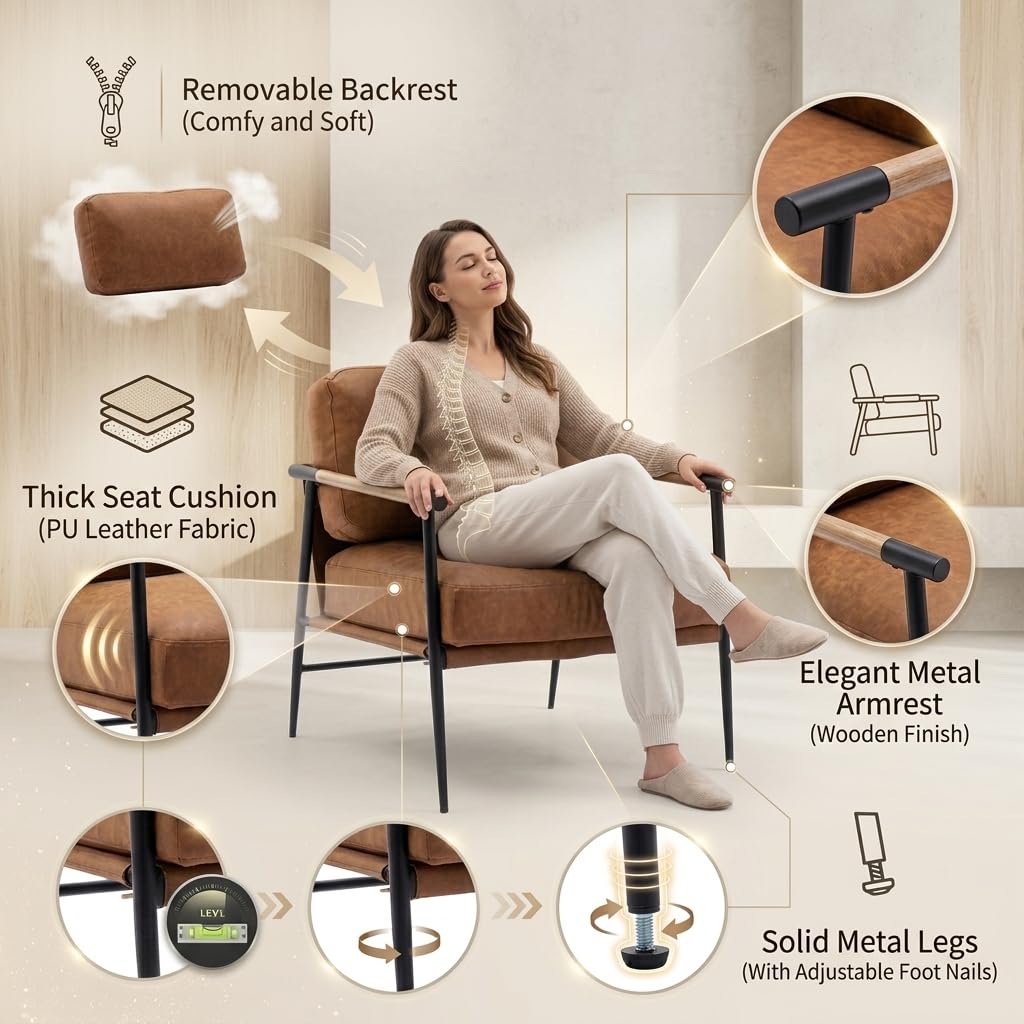 Ya-Home Mid-Century Accent Chair, Soft Armchair Sherpa Fabric Lounge Chair with Black Metal Legs, Upholstered Leisure Chair for Living Room Bedroom Reception Room, 1PC, White