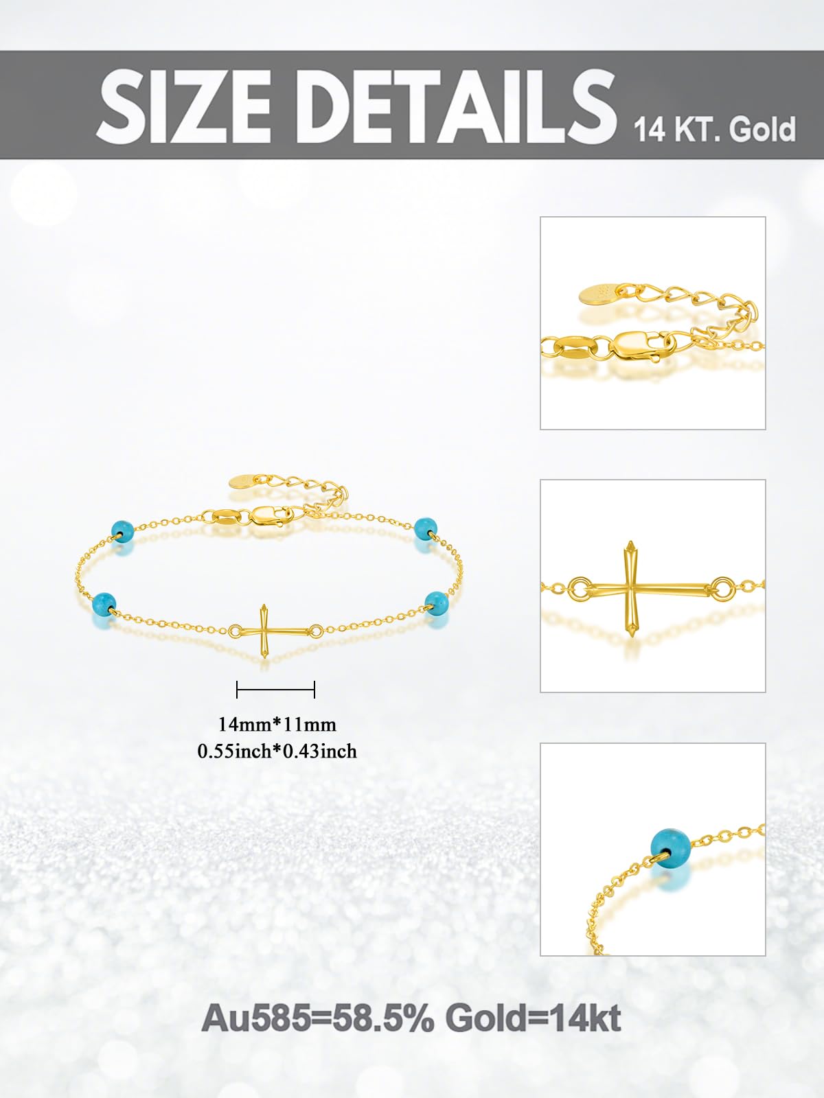 Mother's Day Jewelry Gifts 14K Solid Gold Cross/Heart Anklets for Women Ankle Bracelets Beach Foot Jewelry for Girlfriend Wife Mother Sister Daughter Birthday Anniversary, 8+1+1 Inches