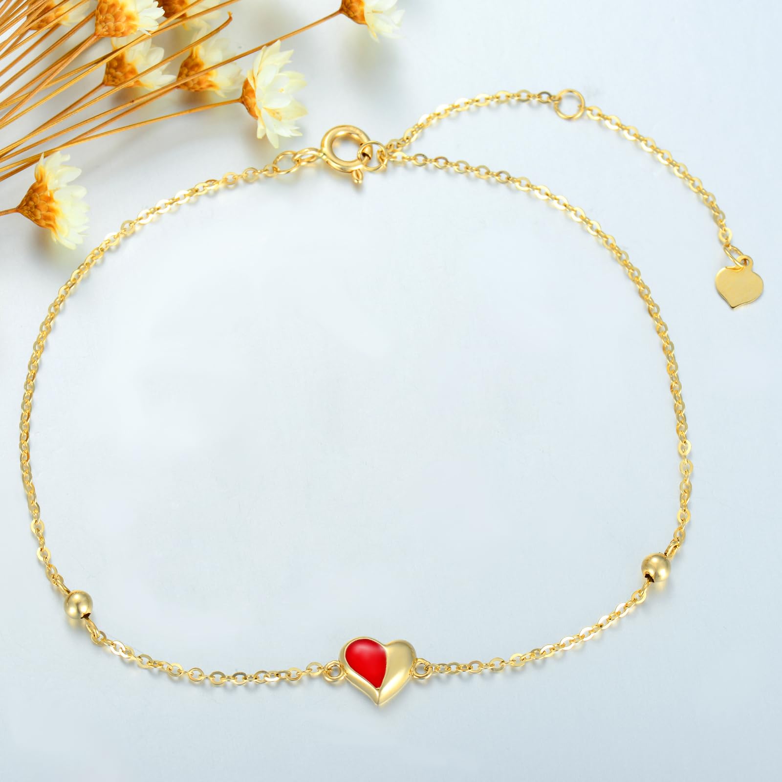 Mother's Day Jewelry Gifts 14K Solid Gold Cross/Heart Anklets for Women Ankle Bracelets Beach Foot Jewelry for Girlfriend Wife Mother Sister Daughter Birthday Anniversary, 8+1+1 Inches