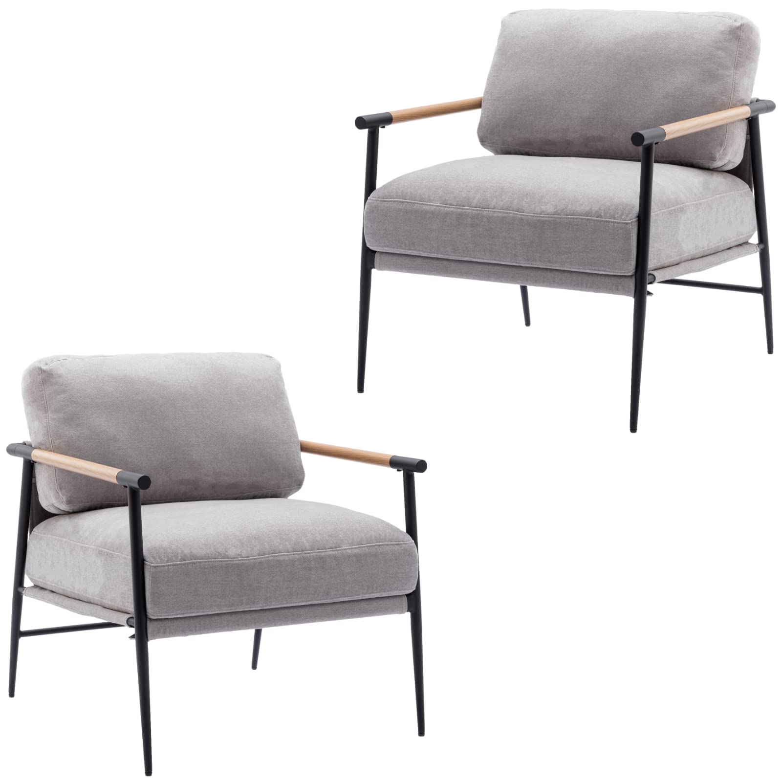 Ya-Home Mid-Century Accent Chair, Soft Armchair Sherpa Fabric Lounge Chair with Black Metal Legs, Upholstered Leisure Chair for Living Room Bedroom Reception Room, 1PC, White