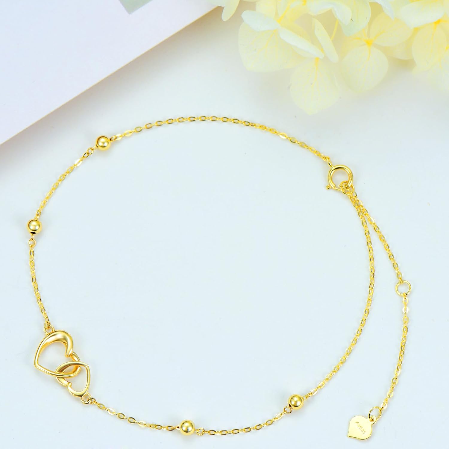 Mother's Day Jewelry Gifts 14K Solid Gold Cross/Heart Anklets for Women Ankle Bracelets Beach Foot Jewelry for Girlfriend Wife Mother Sister Daughter Birthday Anniversary, 8+1+1 Inches