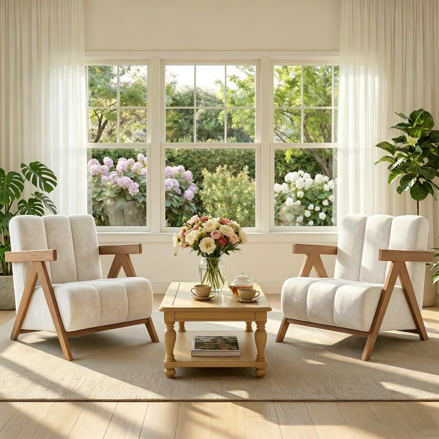 Modern Accent Chair for Living Room Bedroom,Comfy Chenille Reading Chair with Wood Frame,Oversized Upholstered Lounge Armchair with Thick High-Elastic Sponge for Apartment & Waiting Room (White,1)
