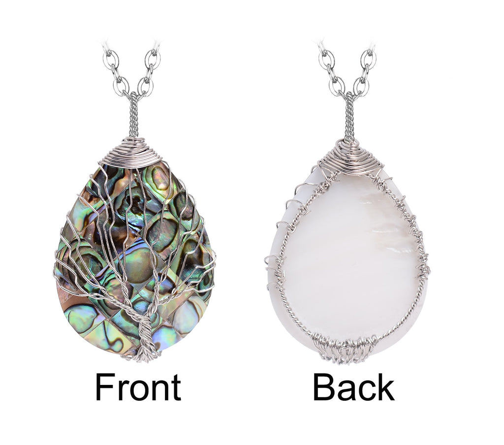 sedmart Tear Drop Abalone Shell Pendent Necklace Wire Wrap Abalone Shell Tree of Life Pendant Necklace Fashion Necklace Jewelry for Women handmade necklace mothers day necklace for mom jewelry