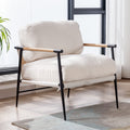 Ya-Home Mid-Century Accent Chair, Soft Armchair Sherpa Fabric Lounge Chair with Black Metal Legs, Upholstered Leisure Chair for Living Room Bedroom Reception Room, 1PC, White