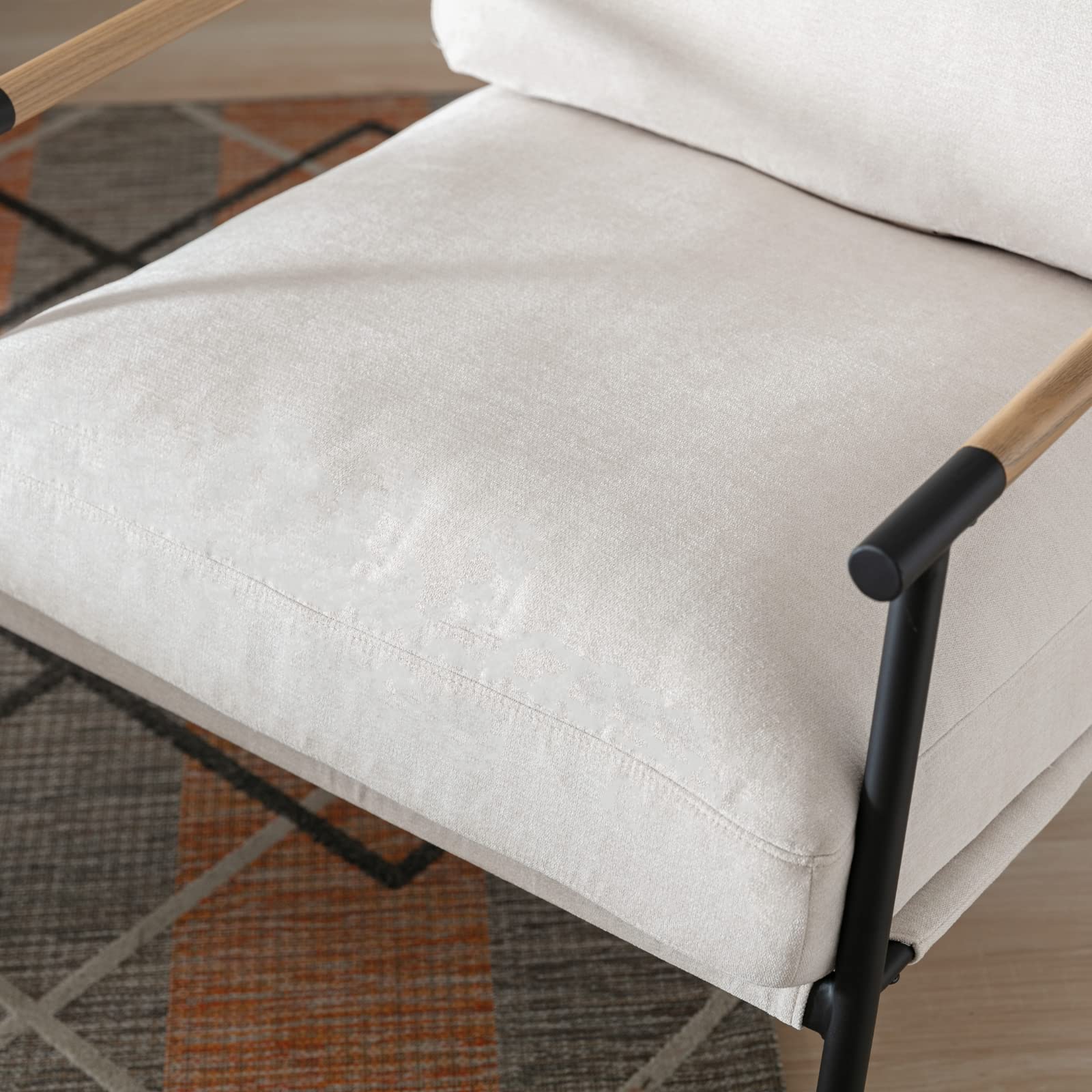 Ya-Home Mid-Century Accent Chair, Soft Armchair Sherpa Fabric Lounge Chair with Black Metal Legs, Upholstered Leisure Chair for Living Room Bedroom Reception Room, 1PC, White