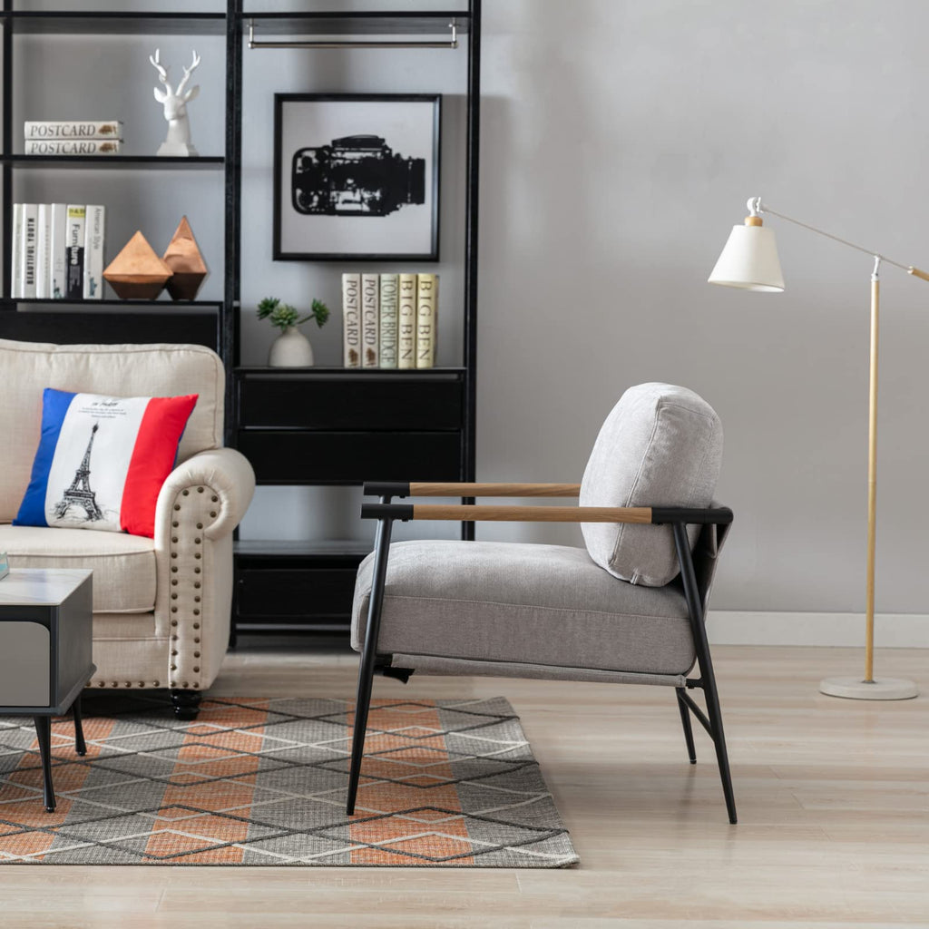 Ya-Home Mid-Century Accent Chair, Soft Armchair Sherpa Fabric Lounge Chair with Black Metal Legs, Upholstered Leisure Chair for Living Room Bedroom Reception Room, 1PC, White