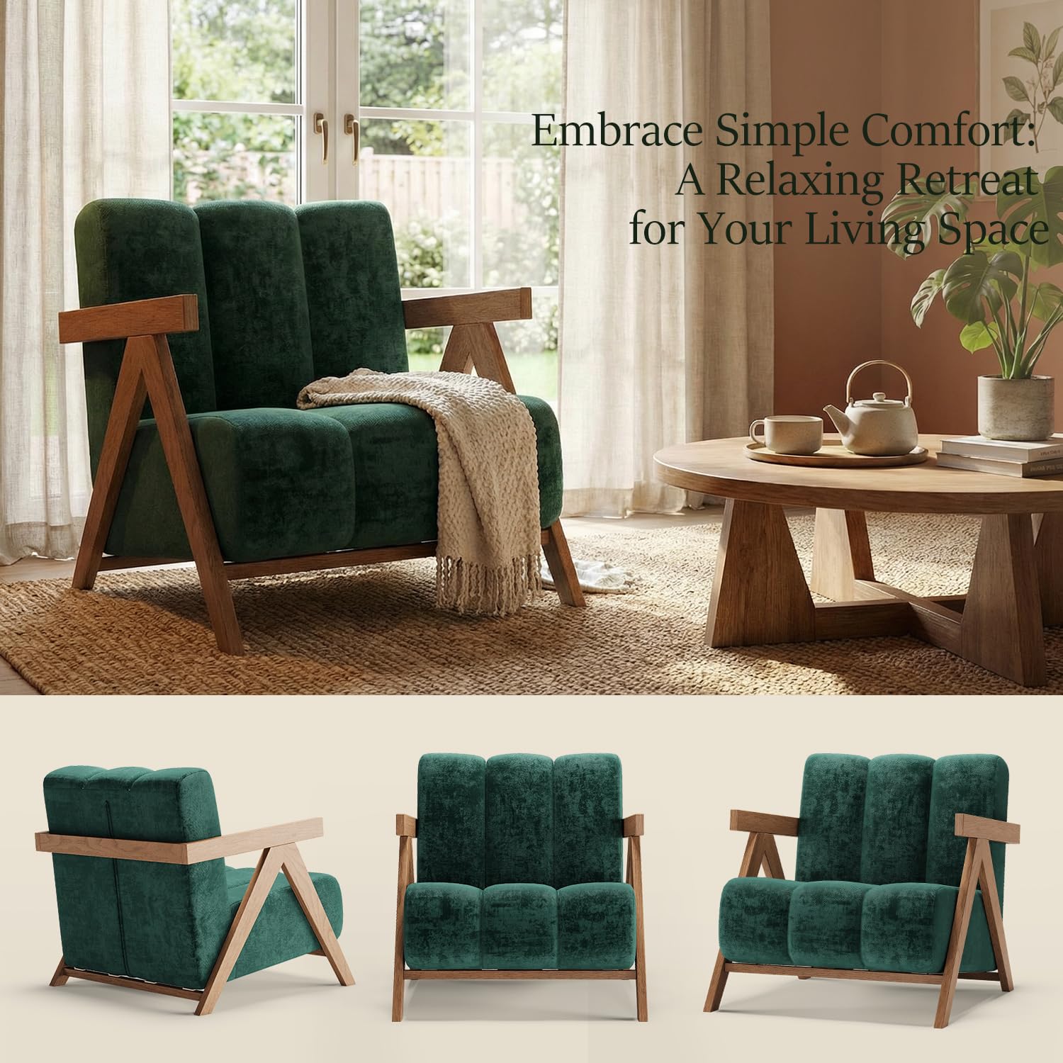 Modern Accent Chair for Living Room Bedroom,Comfy Chenille Reading Chair with Wood Frame,Oversized Upholstered Lounge Armchair with Thick High-Elastic Sponge for Apartment & Waiting Room (White,1)