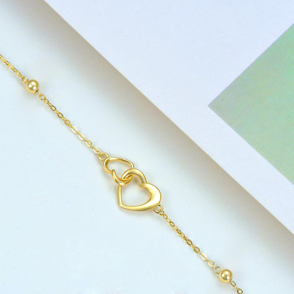 Mother's Day Jewelry Gifts 14K Solid Gold Cross/Heart Anklets for Women Ankle Bracelets Beach Foot Jewelry for Girlfriend Wife Mother Sister Daughter Birthday Anniversary, 8+1+1 Inches