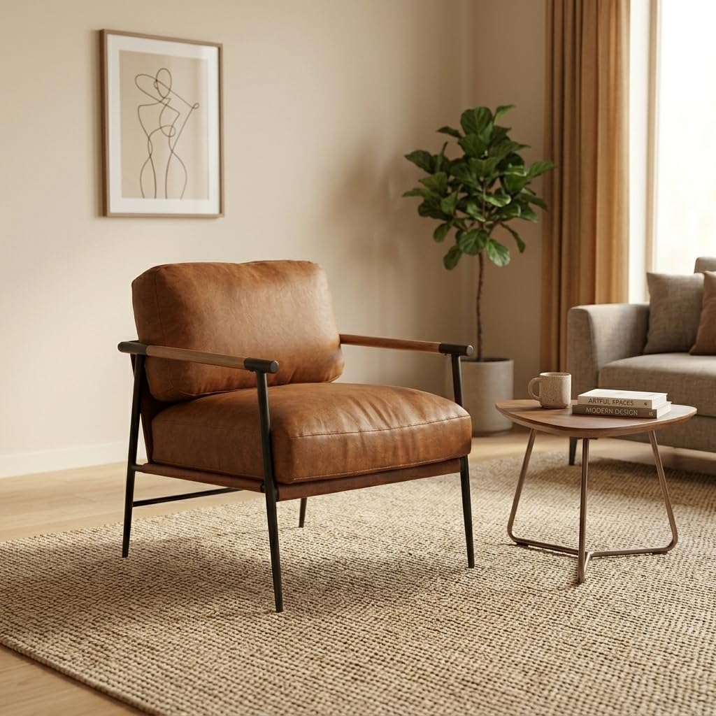 Ya-Home Mid-Century Accent Chair, Soft Armchair Sherpa Fabric Lounge Chair with Black Metal Legs, Upholstered Leisure Chair for Living Room Bedroom Reception Room, 1PC, White
