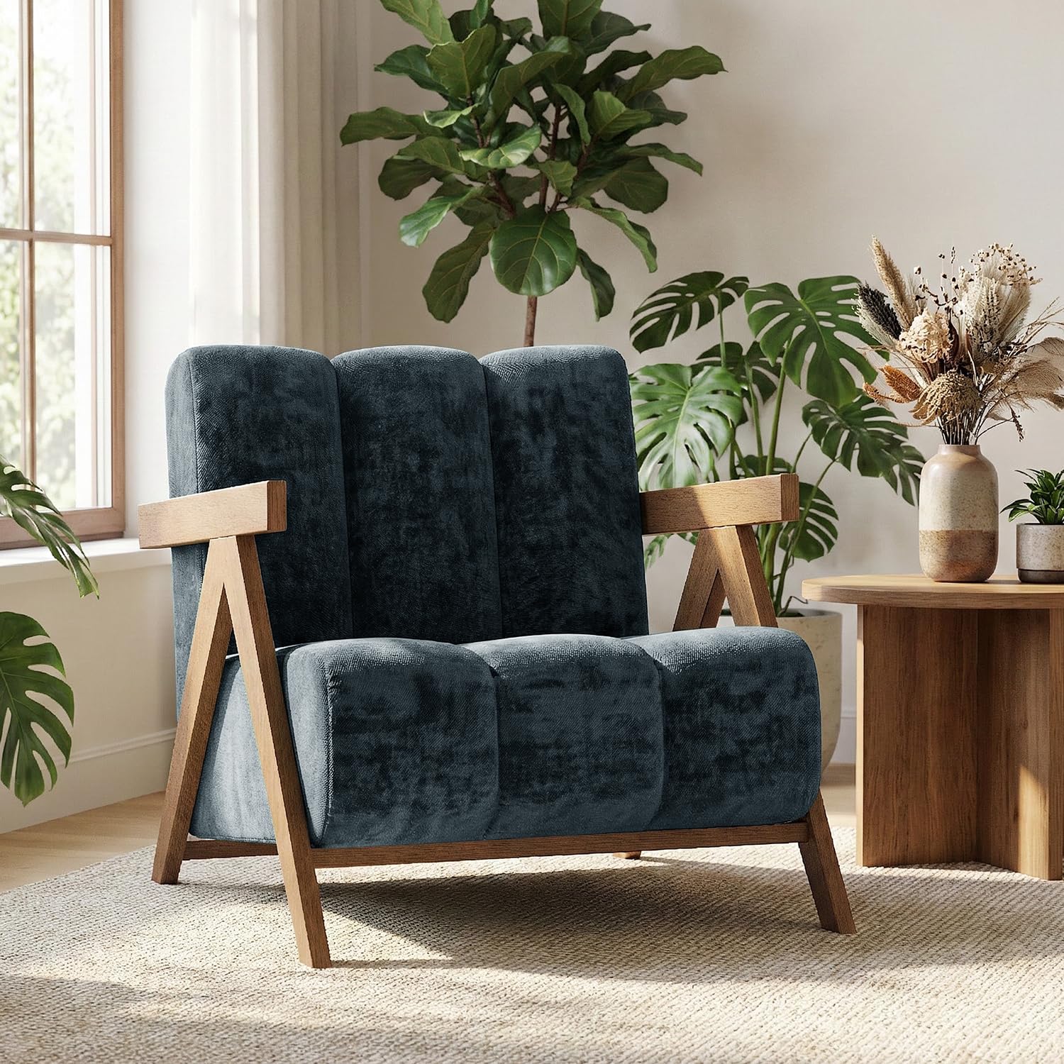 Modern Accent Chair for Living Room Bedroom,Comfy Chenille Reading Chair with Wood Frame,Oversized Upholstered Lounge Armchair with Thick High-Elastic Sponge for Apartment & Waiting Room (White,1)