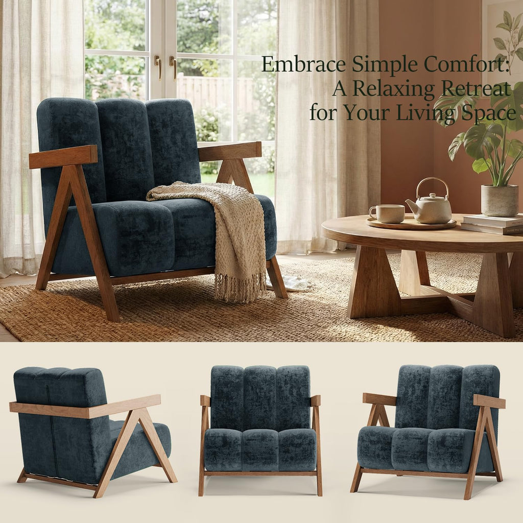 Modern Accent Chair for Living Room Bedroom,Comfy Chenille Reading Chair with Wood Frame,Oversized Upholstered Lounge Armchair with Thick High-Elastic Sponge for Apartment & Waiting Room (White,1)