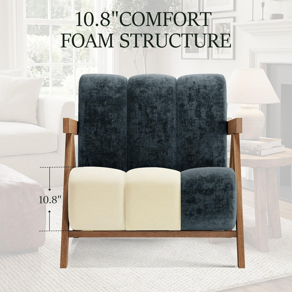 Modern Accent Chair for Living Room Bedroom,Comfy Chenille Reading Chair with Wood Frame,Oversized Upholstered Lounge Armchair with Thick High-Elastic Sponge for Apartment & Waiting Room (White,1)