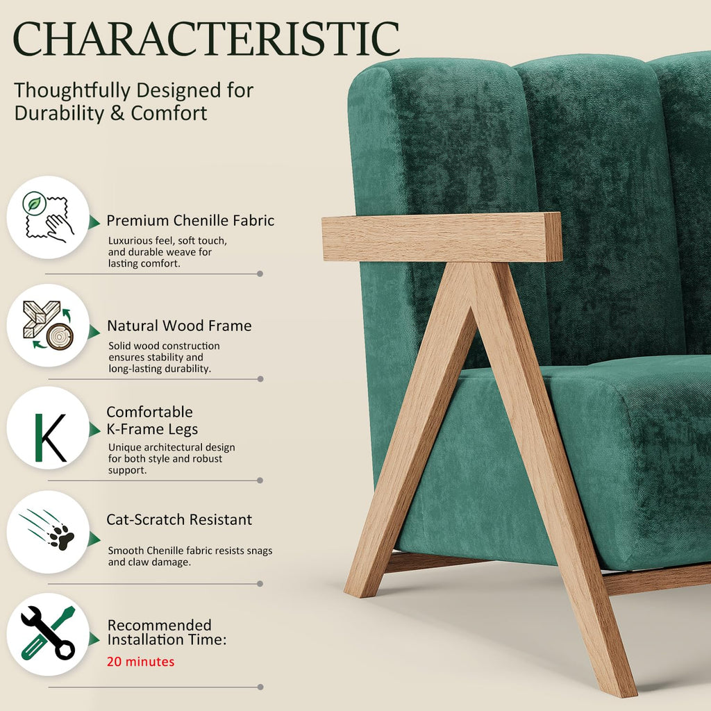 Modern Accent Chair for Living Room Bedroom,Comfy Chenille Reading Chair with Wood Frame,Oversized Upholstered Lounge Armchair with Thick High-Elastic Sponge for Apartment & Waiting Room (White,1)