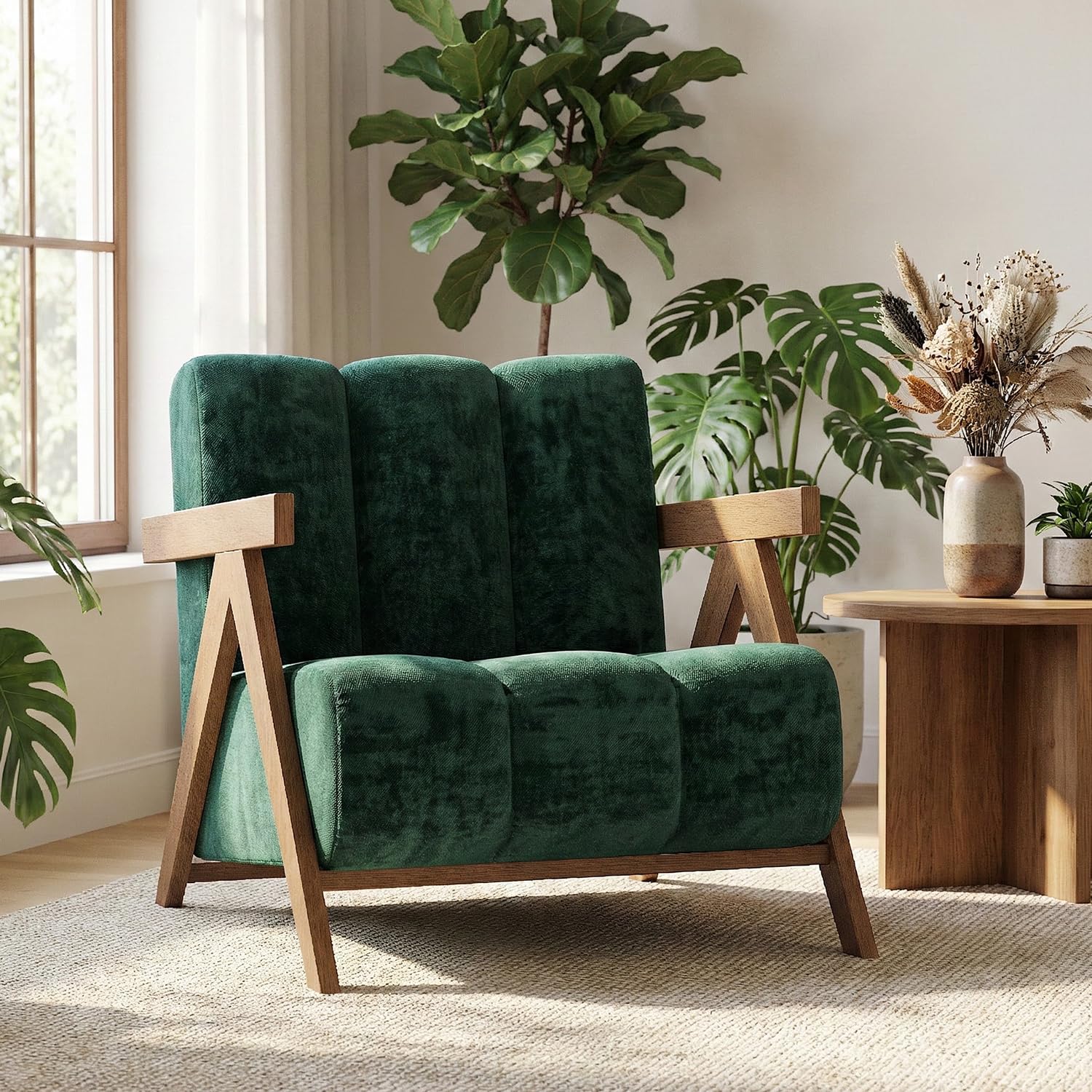 Modern Accent Chair for Living Room Bedroom,Comfy Chenille Reading Chair with Wood Frame,Oversized Upholstered Lounge Armchair with Thick High-Elastic Sponge for Apartment & Waiting Room (White,1)