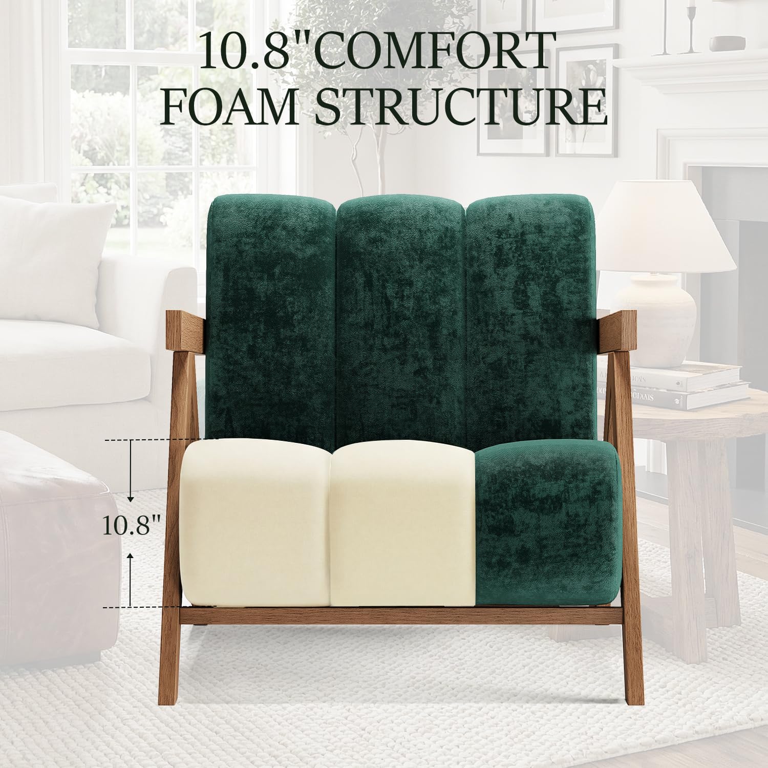 Modern Accent Chair for Living Room Bedroom,Comfy Chenille Reading Chair with Wood Frame,Oversized Upholstered Lounge Armchair with Thick High-Elastic Sponge for Apartment & Waiting Room (White,1)