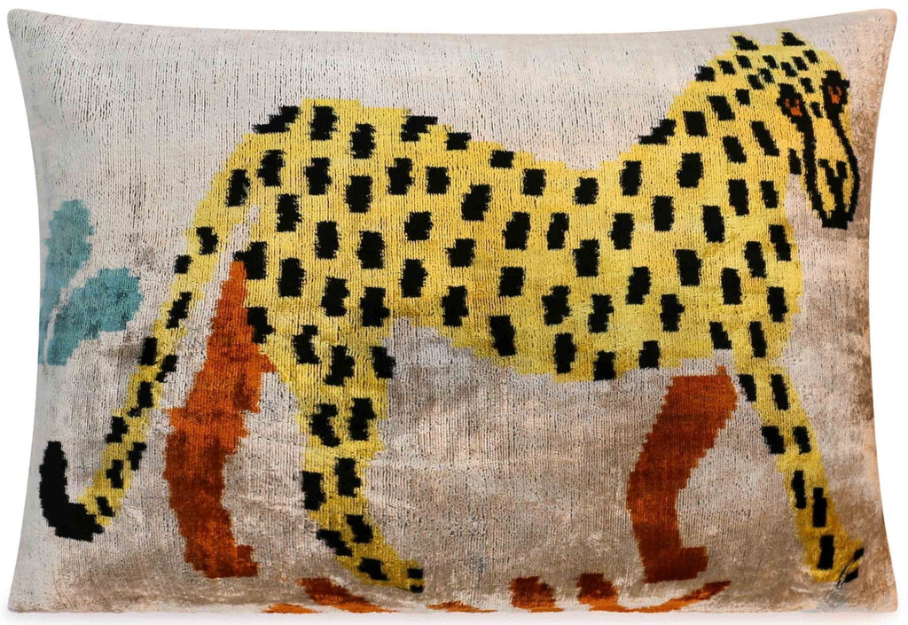 Handmade Velvet Lumbar Pillow with Yellow and Black Cheetah Design - High-Quality 16x24 Inch Decorative Accent with Premium Down Feather Insert for Sofas, Couches, and Interior Design
