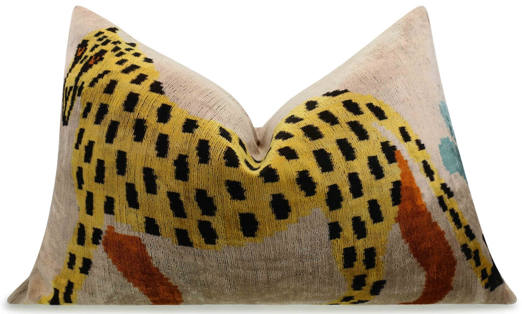 Handmade Velvet Lumbar Pillow with Yellow and Black Cheetah Design - High-Quality 16x24 Inch Decorative Accent with Premium Down Feather Insert for Sofas, Couches, and Interior Design